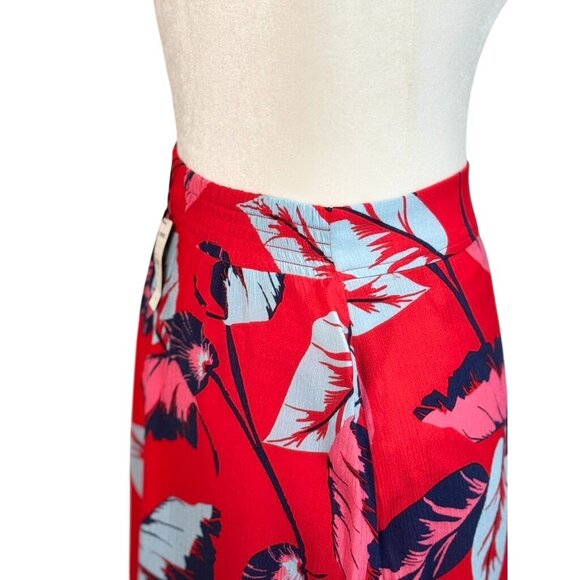 Express Red Tropical Floral Maxi Skirt With Asymmetrical Hem & Elastic Waistband - Picture 5 of 7